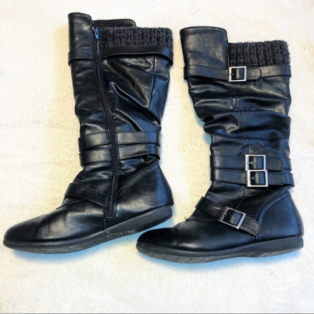 👢 Bongo Knee High Boots Black With Buckles
